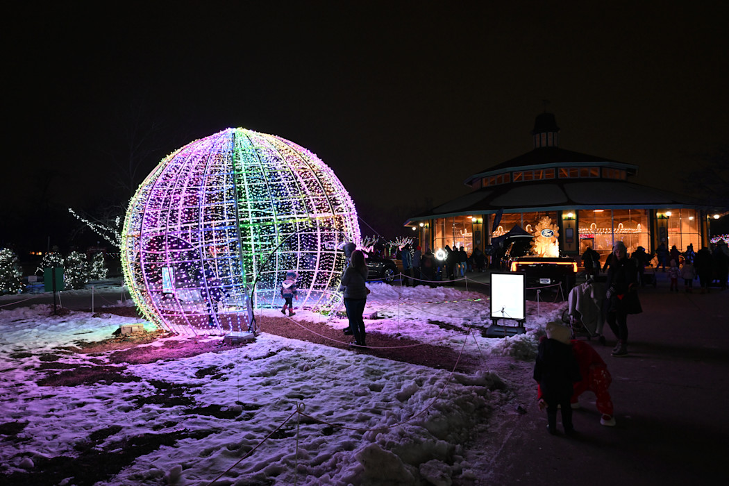A giant orb made out of lights.