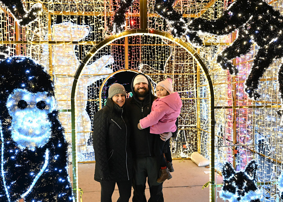 A giant Christmas present made out of lights. 