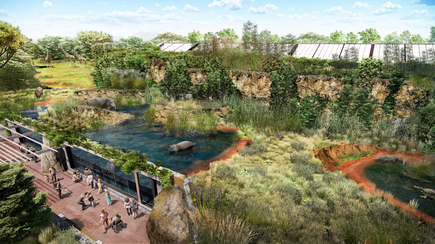 A rendering of the new Gateway to Africa (East African Forests) habitat that Brookfield Zoo Chicago will have under the Next Century Plan.
